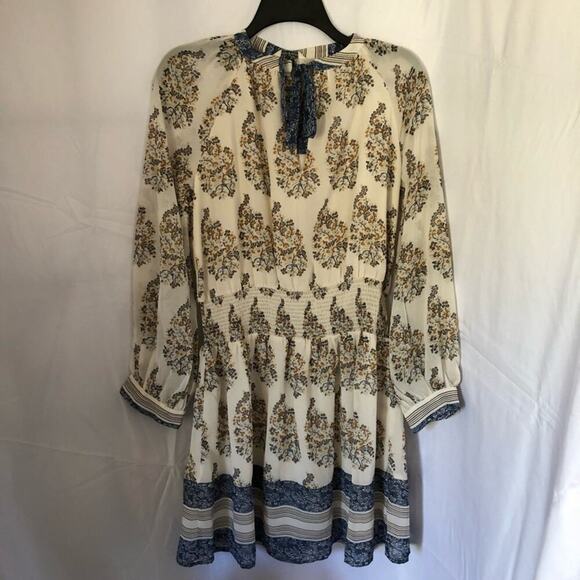 Lucky Brand Dresses & Skirts - Lucky Brand Georgette Mixed Print Peasant Long Sleeve Dress Ivory Blue Small NEW